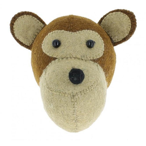 Mini Monkey Felt Wall Head by Fiona Walker, England - Greige - Home & Garden - Chiswick, London W4 