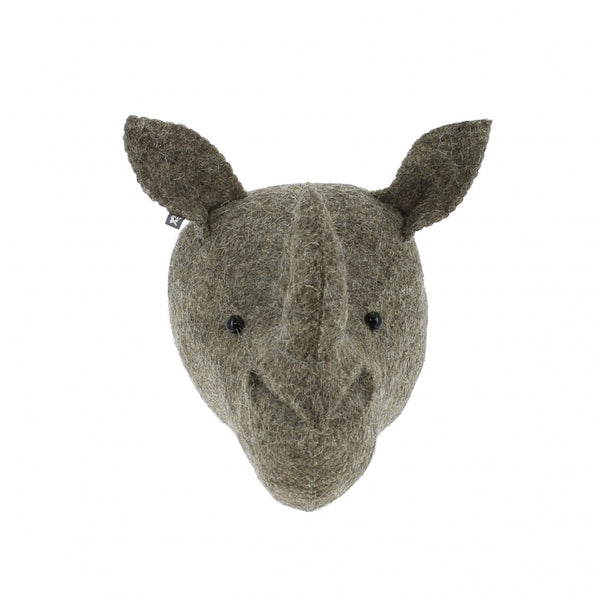 Mini Rhino Felt Wall Head by Fiona Walker, England - Greige - Home & Garden - Chiswick, London W4 