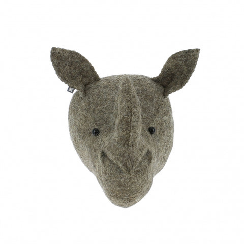 Mini Rhino Felt Wall Head by Fiona Walker, England - Greige - Home & Garden - Chiswick, London W4 