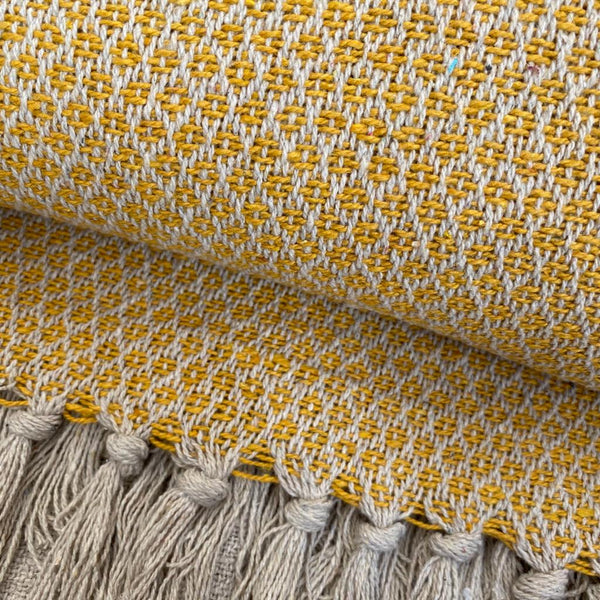 Mustard Diamond Pattern Recycled Cotton Throw handwoven in India