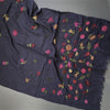 Navy Floral Embroidered Wool and Cotton Scarf by Ombre London