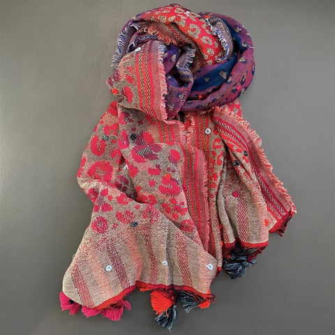 colourful animal print scarf with tassels