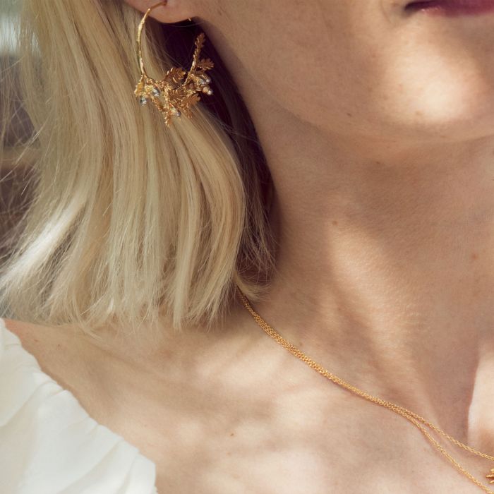 Oak Leaf Acorn Hoop Earrings Gold Silver Alex Monroe