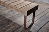 heavy reclaimed teak wood bench with iron legs