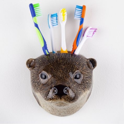 Otter Head Wall Vase Quail Ceramics for pens toothbrushes flowers plants
