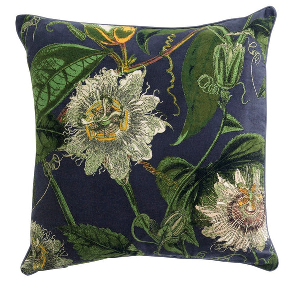 One Hundred Stars Cotton Velvet Cushion Passion Flower Grey