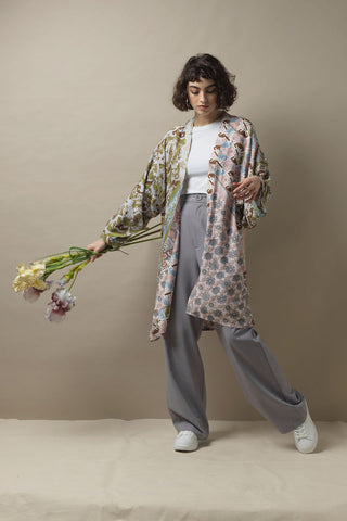 Mid Length Collar Kimono One Hundred Stars Patchwork Pastel