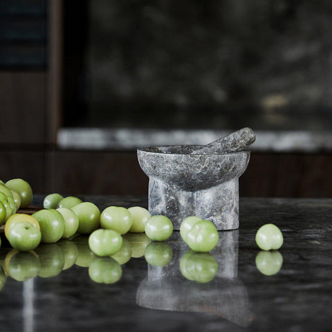 grey brown marble pestle and mortar