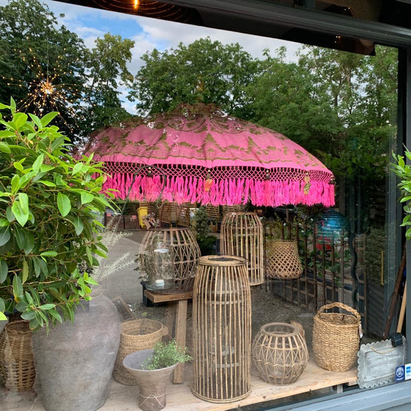 Ceremonial Sun Parasol from Bali Pink with Gold