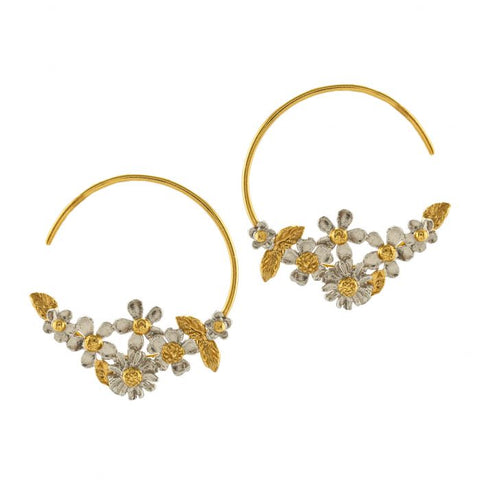 Posy Bloom Hoop Earrings Gold & Silver Mix Alex Monroe