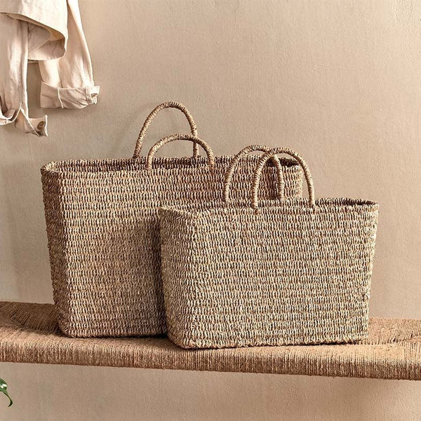 Handwoven seagrass shopping basket two sizes