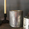 Antique Silver Glass Ribbed Tealight Holder