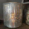 Large Ribbed Antique Silver Tealight Lantern or Hurricane
