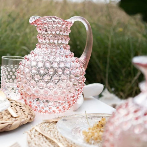 Crystal Glass Rounded Jug - Hobnail Design - Large 2 Litre - Rosaline