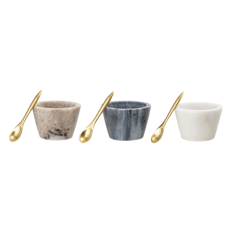 Marble Salt Jar with Spoon - Set of Three Assorted