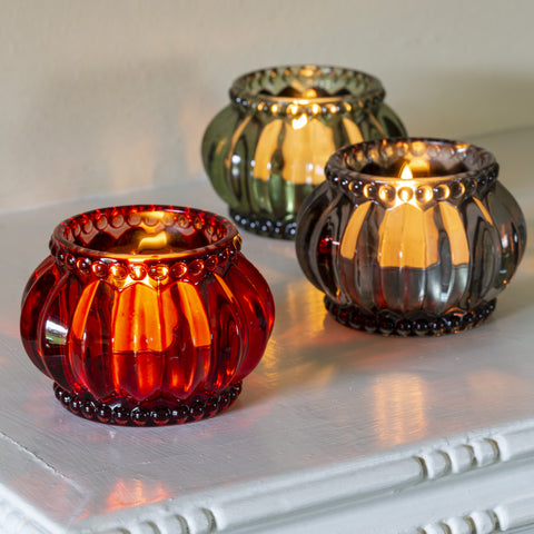 Scalloped Glass Tealight Holder - Moss or Ruby