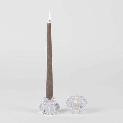 Ribbed glass hybrid candle holder for tealight or dinner candle