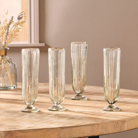 Ribbed Recycled Glass Tall Champagne Glasses - Set of Four