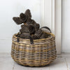 large rattan round apple catcher storage log basket with leather handles