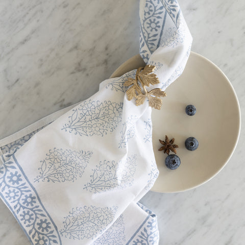 Hand Block Printed Cotton Napkins - Set of Four - Light Blue