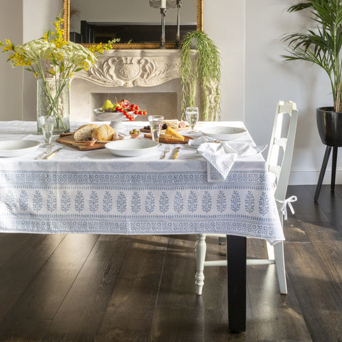 Hand Block Printed Cotton Tablecloth - Light Grey