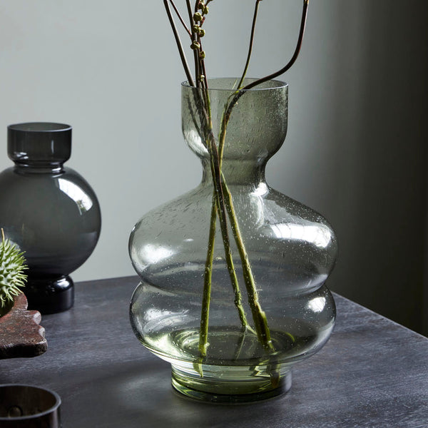 Sculptural Bubble Glass Vase - Green - 35cm