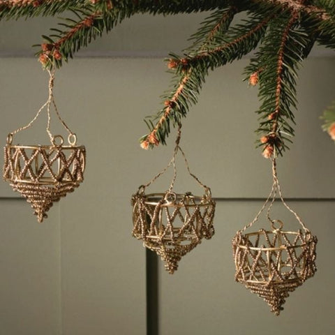 Open Basket Style Brass Wire Baubles - Set of Three