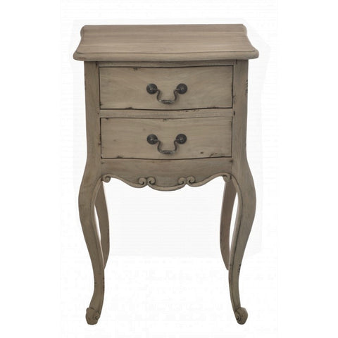 Two drawer french style side or bedside table bleached mahogany vintage look