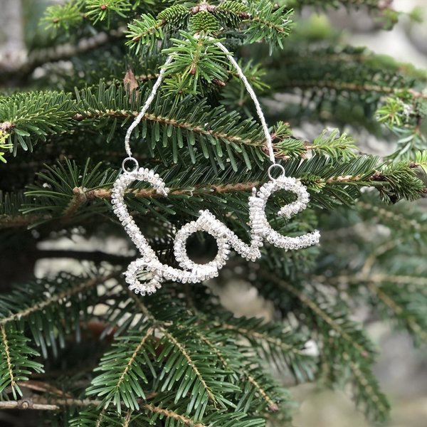 Hanging Silver Beaded Love Decoration