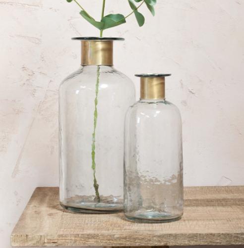 Hammered Glass Bottles with Brass Ring - Greige - Home & Garden - Chiswick, London W4 