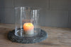 Raw Hand Cut Slate Base with Mouth Blown Glass Hurricane - Two Colours - Two Sizes - Greige - Home & Garden - Chiswick, London W4 