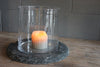 Raw Hand Cut Slate Base with Mouth Blown Glass Hurricane - Two Colours - Two Sizes - Greige - Home & Garden - Chiswick, London W4 