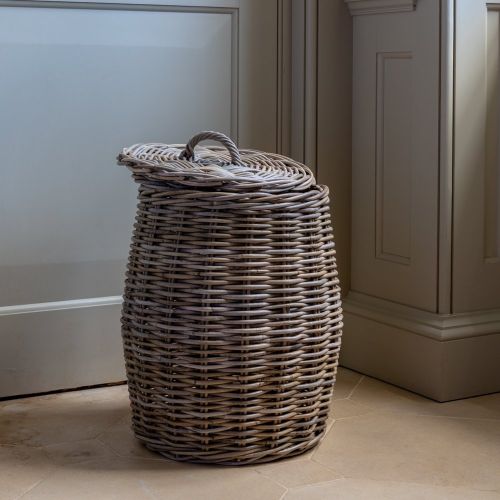 Large Rattan Lidded Laundry Basket