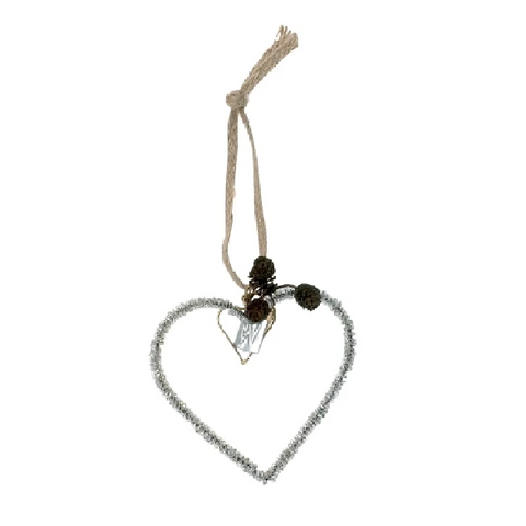 Small Hanging Silver Beaded Heart Decoration - Walther & Co, Denmark - Greige - Home & Garden - Chiswick, London W4 