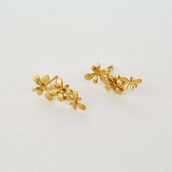 Sprouting Rosette Drop Stud Earrings - Gold - Alex Monroe
