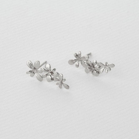 Sprouting Rosette Drop Stud Earrings - Silver - Alex Monroe