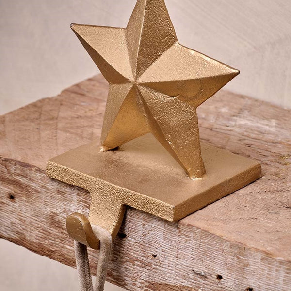 Christmas Stocking Holder - Star - Antique Brass Finish