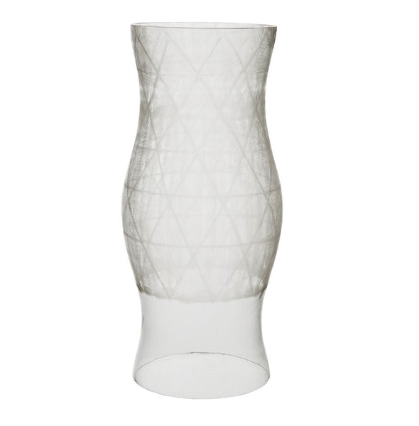 Clear Glass Storm Lantern with Line Cut Pattern - Two Sizes - Greige - Home & Garden - Chiswick, London W4 