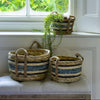Blue Stripe Straw baskets set of three