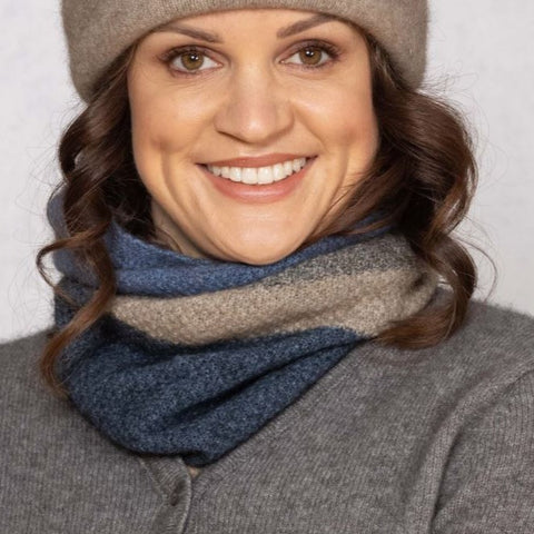 Noble Wilde Possum Merino Stripe Moss Stitch Neck Warmer Bahama Base