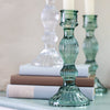 Ribbed Green Glass Candlestick for Dinner or Taper Candle