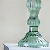 Ribbed Green Glass Candlestick for Dinner or Taper Candle