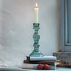 Green Glass Ribbed Candlestick