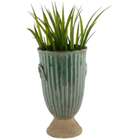 tall green ribbed ceramic vase vintage style botanical 