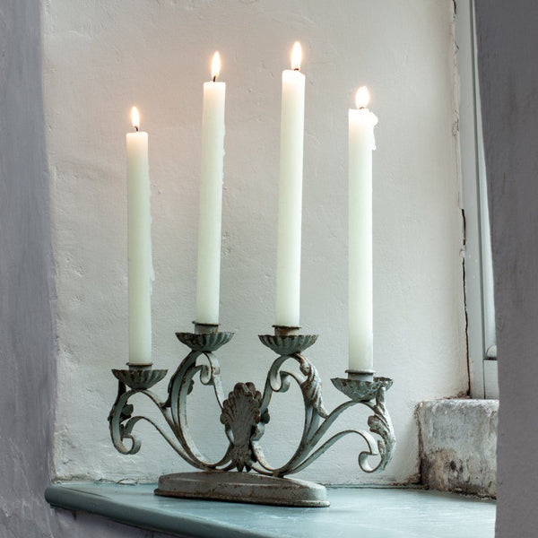 Rustic painted and distressed long table candelabra