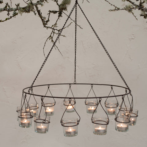 Hanging Tealight Chandelier for 13 glass tealight holders