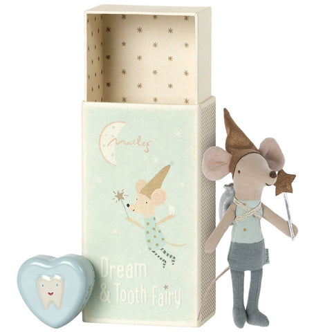 Maileg Tooth Fairy Mouse with Tooth Box in Matchbox Blue