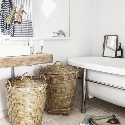 Set of two bamboo willow storage laundry baskets with lid