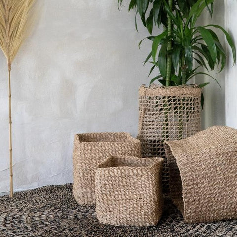 handwoven square seagrass baskets set of three