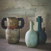 Colourful handmade rustic vase with handles